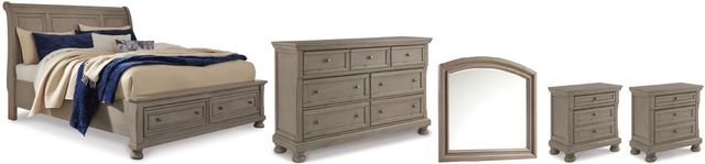 Signature Design by Ashley® Lettner 5-Piece Light Gray Queen Storage Sleigh Bed Set-0