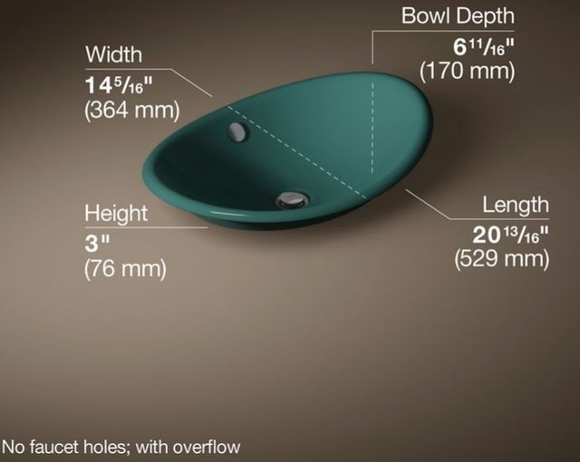 Kohler Iron Plains® Teal 20.75" Oval Vessel Bathroom Sink-3