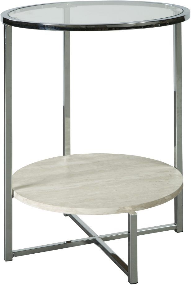 Signature Design by Ashley® Bodalli Glass Top End Table with Chrome Metal Frame and Off White Shelf-0