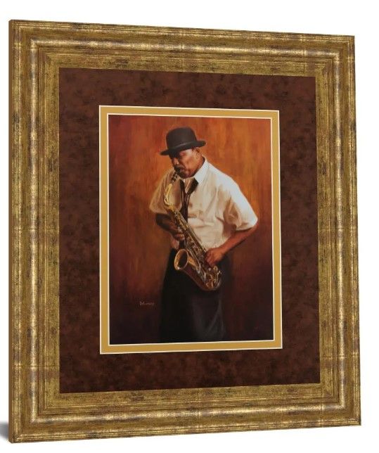 Classy Art Sax Man By Delancy Framed Print Wall Art-0
