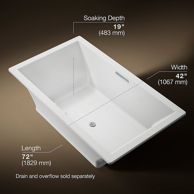 KOHLER® Underscore® White 72" x 42" Drop-In Heated Bubble Massage™ Air Bath with Bask® Heated Surface-3