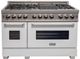 ZLINE 48" Satin Stainless Steel Pro Style Dual Fuel Range with White Matte Door-0