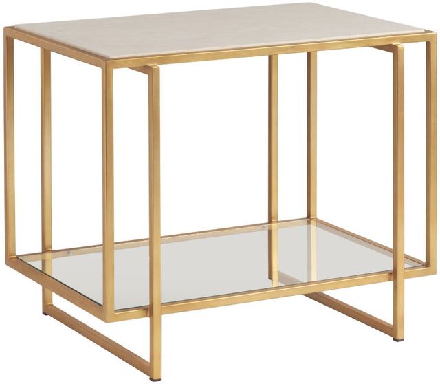 Lexington Home La Costa Pinnacle Beige End Table with Satin Gold Base-0