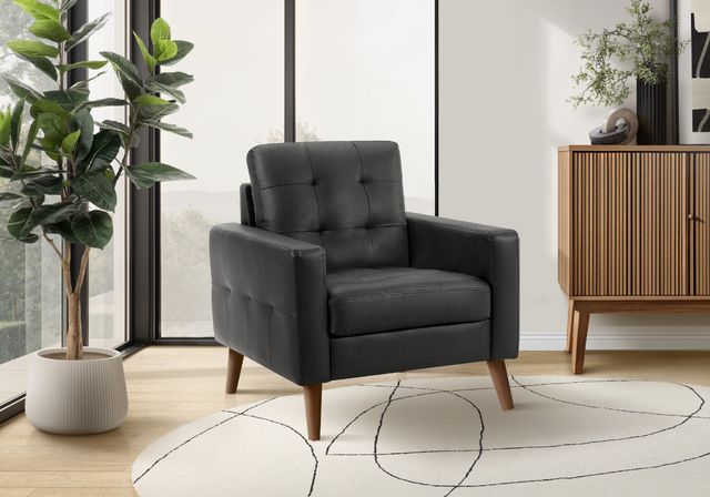 Monarch Specialties Inc. Black 31" Faux Leather Accent Chair with Walnut Wood Legs-1