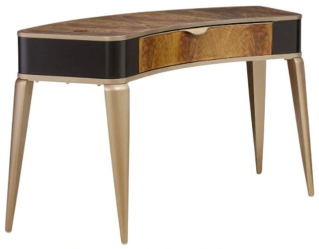 Michael Amini® Malibu Crest Crotch Mahogany Writing Desk with Burnished Gold Legs