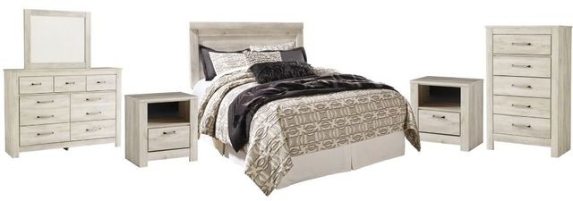 Signature Design by Ashley® Bellaby 6-Piece Whitewash Queen Panel Headboard Bed Set-0