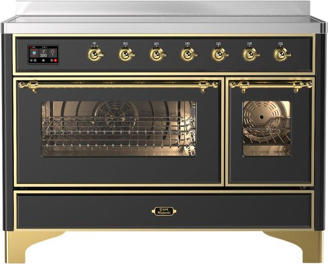 Ilve® Majestic III 48" Graphite Matte Pro Style Induction Range with Triple Glass Door and Brass Trim-0