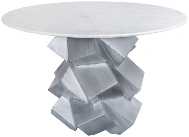 Meridian Furniture Walker White Mable Top Dining Table with Silver Base-0