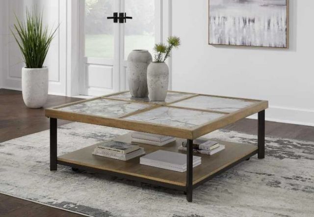 Signature Design by Ashley® Montia Stone Top Cocktail Table with Black Base-6