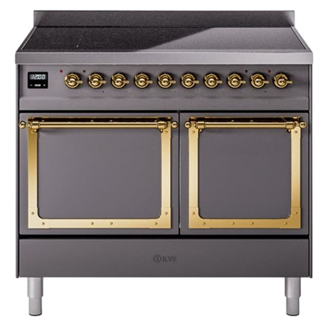Ilve® Nostalgie II Noblesse 40'' Graphite Matte Pro Style Induction Range with Brass Trim-0