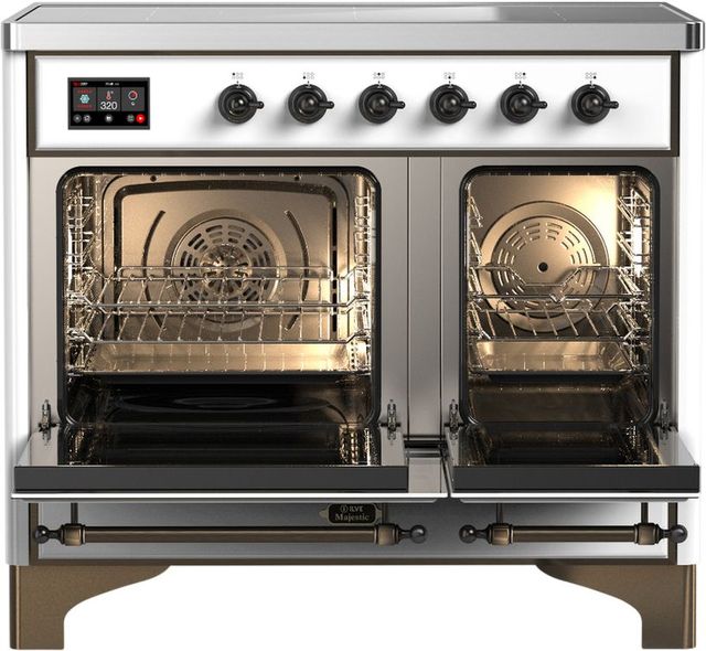 Ilve® Majestic III 40" White Pro Style Induction Range with Triple Glass Door and Burnished Trim-1