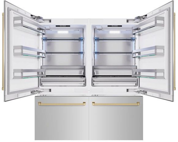 ZLINE Autograph Edition 72" 39.6 Cu. Ft. Stainless Steel Built In French Door Refrigerator with Champagne Bronze Accents-1