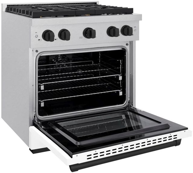 ZLINE Autograph Edition Paramount 30" Satin Stainless Steel Pro Style Dual Fuel Range with White Matte Door and Matte Black Accents-3