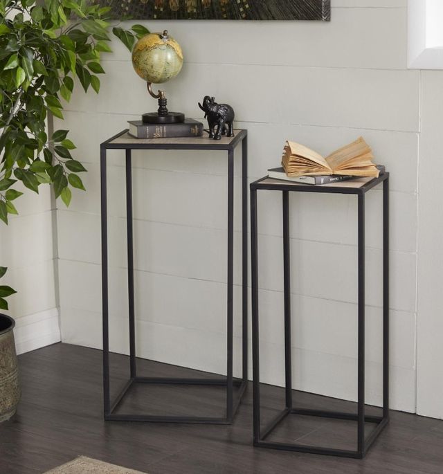 Deco Marche 2-Piece Brown Side Table with Black Base-3