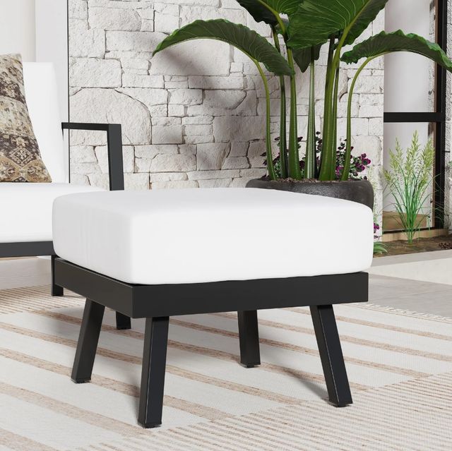 Linon Alora White/Black Aluminum/Fabric Outdoor Ottoman-1