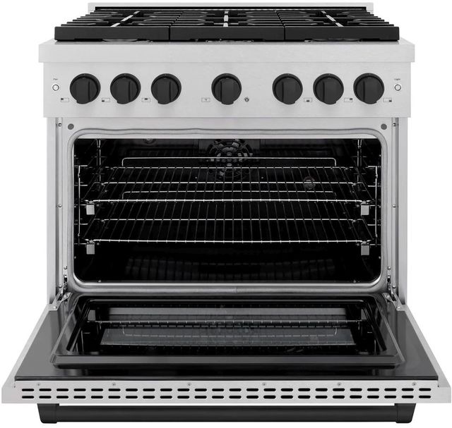 ZLINE Autograph Edition Paramount 36" Satin Stainless Steel Pro Style Dual Fuel Range with Matte Black Accents-1