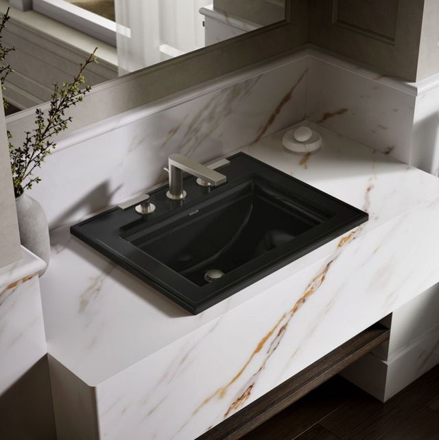 Kohler Memoirs® Stately Black 22.75" Widespread Rectangular Drop-In Bathroom Sink-2