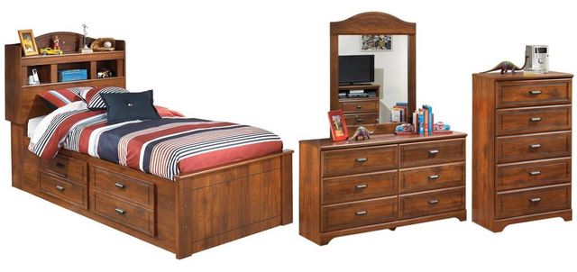 Signature Design by Ashley® Barchan 4-Piece Medium Brown Twin Bookcase Storage Bed Set-0