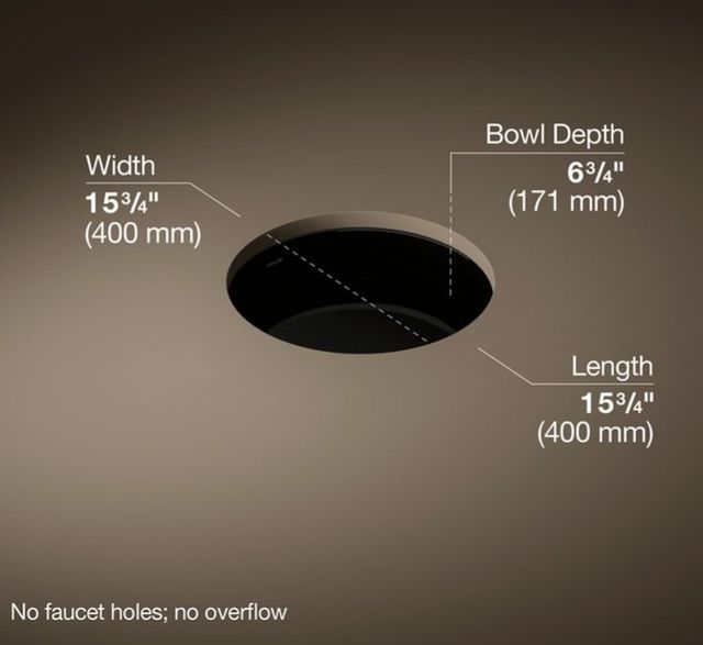 Kohler Verticyl® Black 15.75" Round Undermount Bathroom Sink-3