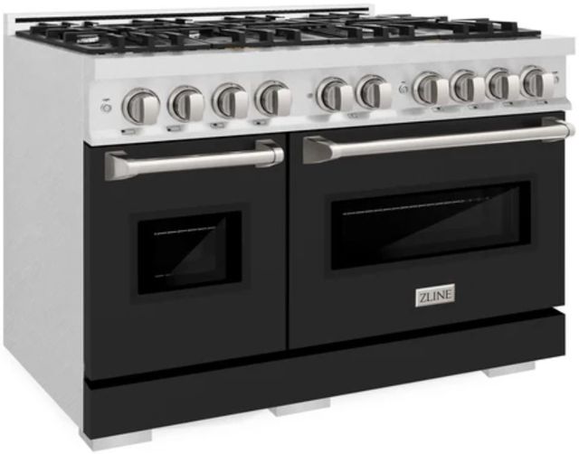 ZLINE Classic Series 48" Satin Stainless Steel Pro Style Dual Fuel Range with Black Matte Door-1