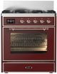 Ilve® Majestic III 30" Burgundy Freestanding Dual Fuel Liquid Propane Range with Triple Glass Door and Copper Trim-0