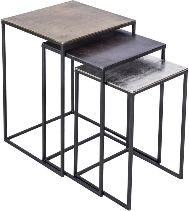 Renwil ® Threefold 3-Piece Nickel Top Nesting Tables with Black Metal Base-0