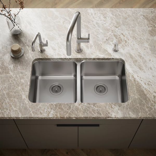KOHLER® Undertone® Stainless Steel 32" Undermount Double-Bowl Kitchen Sink-1