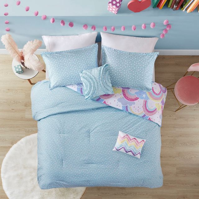Olliix by Urban Habitat Kids Emily Multi Twin Cotton Printed Rainbow Cotton Reversible Comforter Set-1