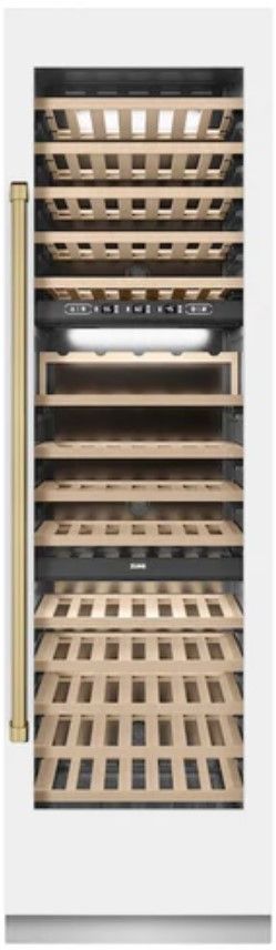 ZLINE Autograph Edition 24" 12.4 Cu. Ft. Triple Zone 100 Bottle Column Wine Cooler in White Matte and Champagne Bronze Accents-0