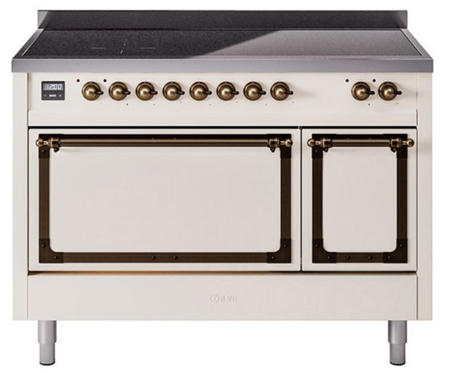 Ilve® Nostalgie II Noblesse 48'' Antique White Pro Style Induction Range with Burnished Trim-0