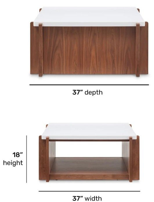 Flexsteel® Lincoln White Square Coffee Table with Walnut Base and Casters-2