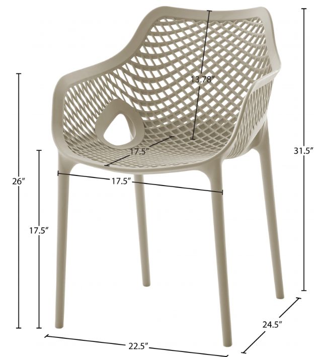 Meridian Furniture Mykonos Taupe Plastic Outdoor Patio Dining Chair-2