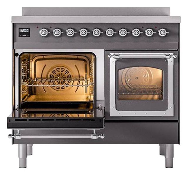Ilve® Nostalgie II Noblesse 40'' Graphite Matte Pro Style Induction Range with Chrome Trim-3