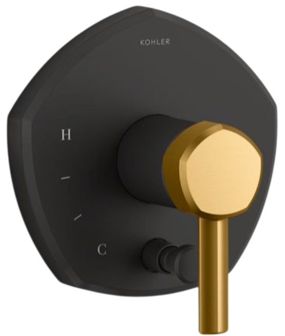 KOHLER® Occasion® Rite-Temp® Brushed Moderne Brass/Matte Black Valve Trim with Push-Button Diverter and Lever Handle-0
