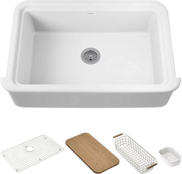 KOHLER® Audrine™ White 36" Undermount Single-Bowl Farmhouse Workstation Kitchen Sink-0