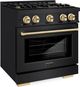 ZLINE Select Autograph Edition 30" Black Stainless Steel Pro Style Gas Range with Polished Gold Accents-2