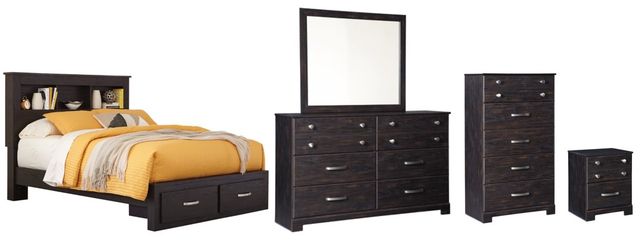 Signature Design by Ashley® Reylow 5-Piece Dark Brown Queen Bookcase Storage Bed Set-0