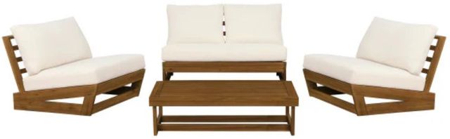 Linon Bluffton 4-Piece White/Natural Wooden Outdoor Conversation Set-1