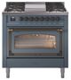 Ilve® Nostalgie II Noblesse 36'' Blue Gray Pro Style Dual Fuel Range with Burnished Trim-0
