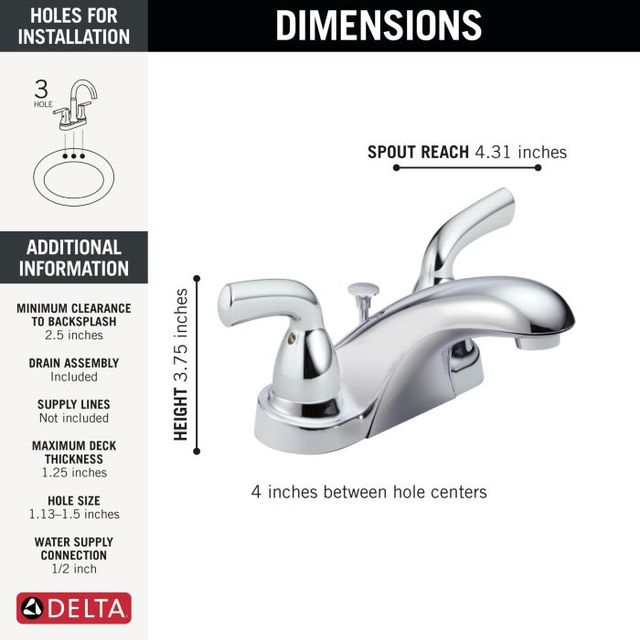 Delta Foundations® Chrome 2-Handle Centerset Bathroom Faucet-3