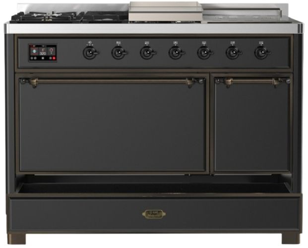 Ilve® Majestic III 48" Graphite Matte Pro Style Dual Fuel Liquid Propane Range with French Top and Burnished Trim-2