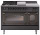 Ilve® Nostalgie II Noblesse 48'' Graphite Matte Pro Style Dual Fuel Range with Burnished Trim-0