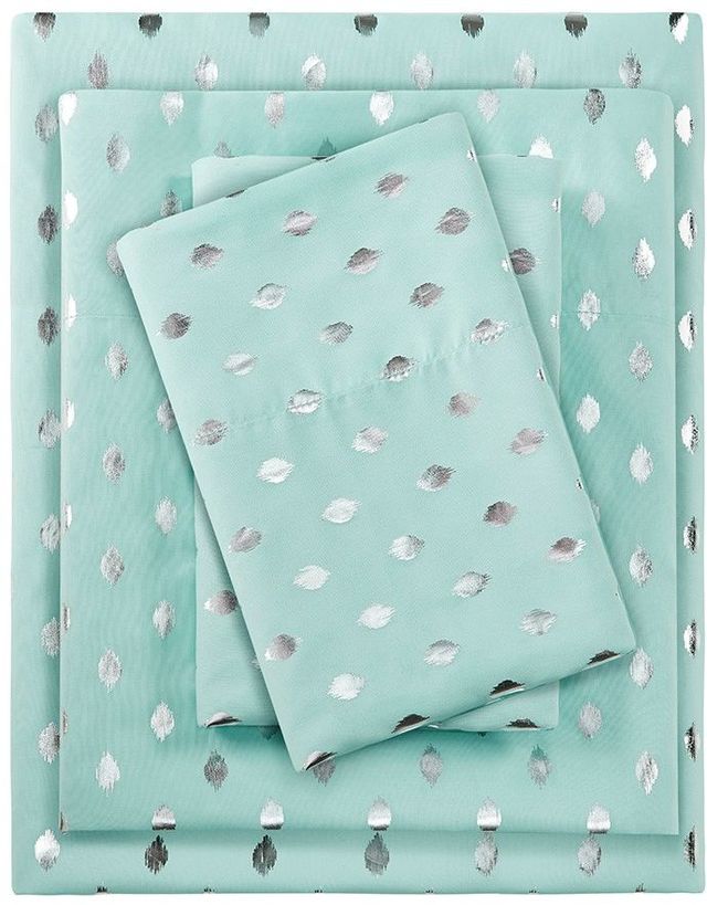 Olliix by Intelligent Design Aqua/Silver Twin Metallic Dot Printed Sheet Set-0