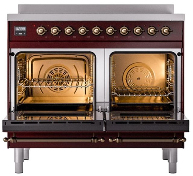 Ilve® Nostalgie II Noblesse 40'' Burgundy Pro Style Induction Range with Burnished Trim-1