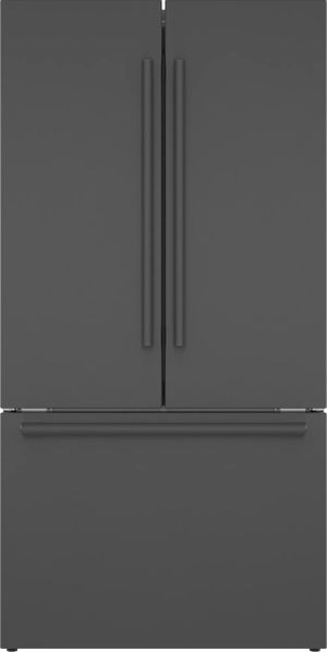 Front view of the Bosch® 800 Series 36 in. 20.8 Cu. Ft. Black Stainless Steel Counter Depth French Door Refrigerator