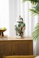 A & B Home Green/White Leaf Pattern Ginger Jar-3
