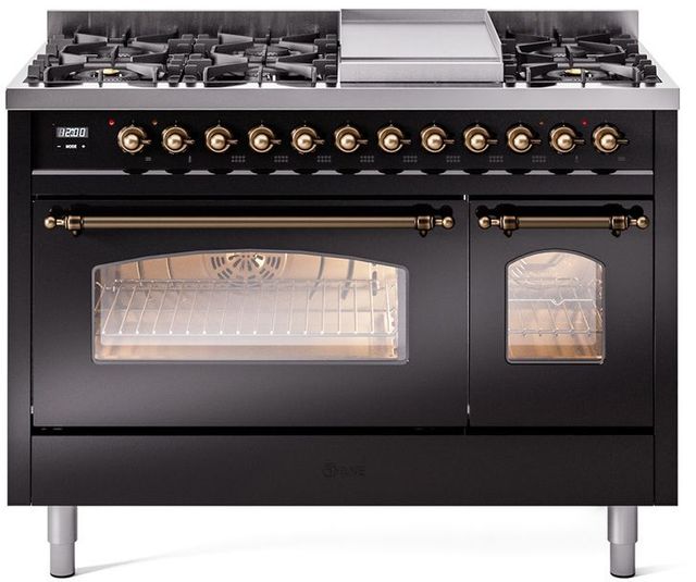 Ilve® Nostalgie II Series 48" Glossy Black Pro Style Dual Fuel Range-0