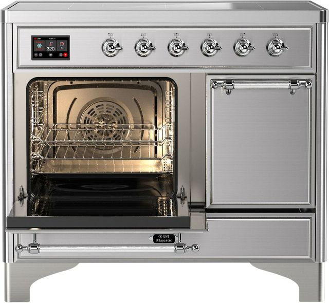 Ilve® Majestic III 40" Stainless Steel Pro Style Induction Range with Solid Door and Chrome Trim-3
