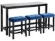 Elements International Marco 4-Piece Marble/Blue Bar Table Set-0