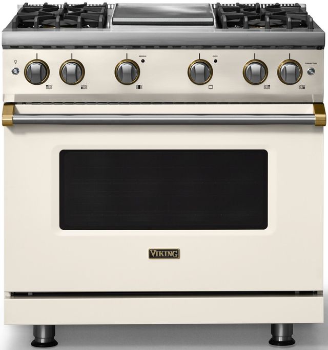 Viking® 5 Series 36" Pure White Pro Style Gas (LP) Range with Brushed Brass Trim-0